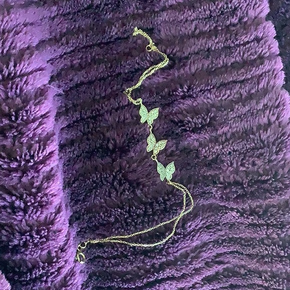 14K Gold, 3 Butterflies, 2 Strand Chain Bracelet, White, Rosegold, Yellow Gold - Picture 4 of 11